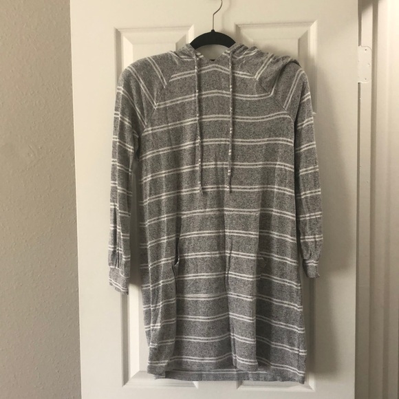American Eagle XS Gray Striped Long Sleeve Hoodie Sweater Dress with Pocket - Picture 1 of 5